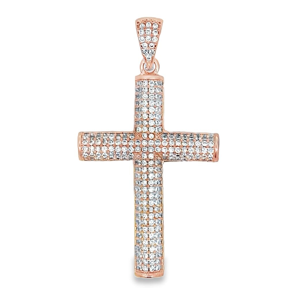 Cylinder Cross Rose Gold CZ Iced Out Pendant HipHopBling