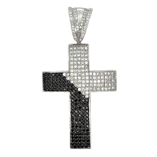 Diagonal Black & White CZ Iced Out Pendant HipHopBling