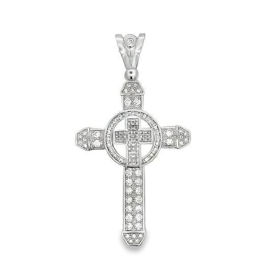 Double Circle Cross CZ Iced Out Pendant HipHopBling