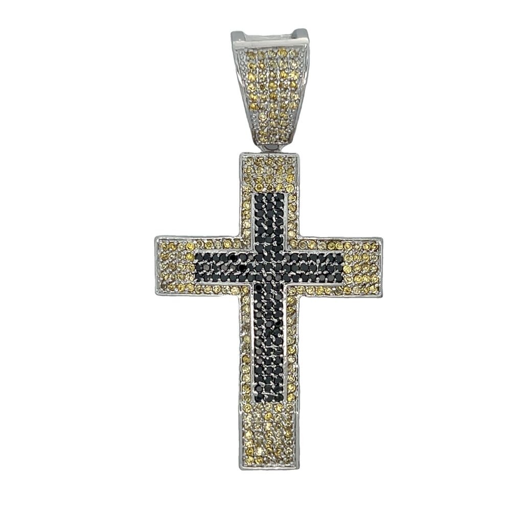 Double Cross Canary & Black CZ Iced Out Pendant HipHopBling