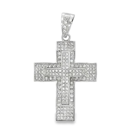 Double Layer Cross CZ Iced Out Pendant HipHopBling