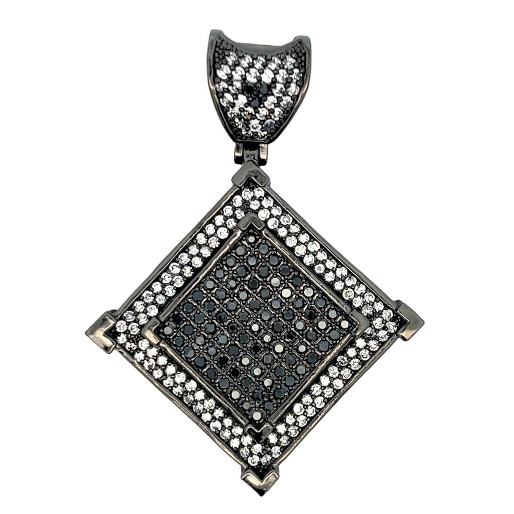 Double Square Black CZ Iced Out Pendant HipHopBling