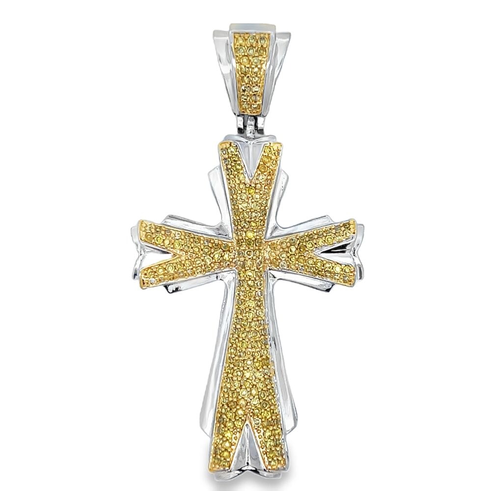 Elegant Cross Canary Yellow CZ Iced Out Pendant HipHopBling