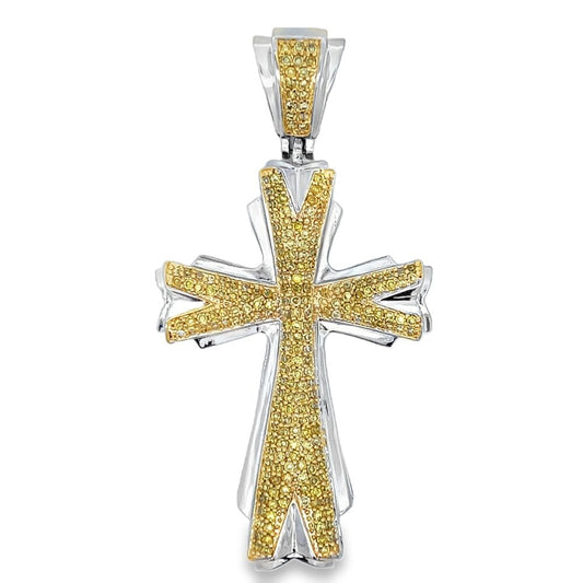 Elegant Cross Canary Yellow CZ Iced Out Pendant HipHopBling