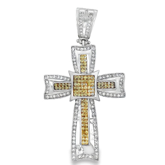 Fancy Cross Canary & White CZ Iced Out Pendant HipHopBling