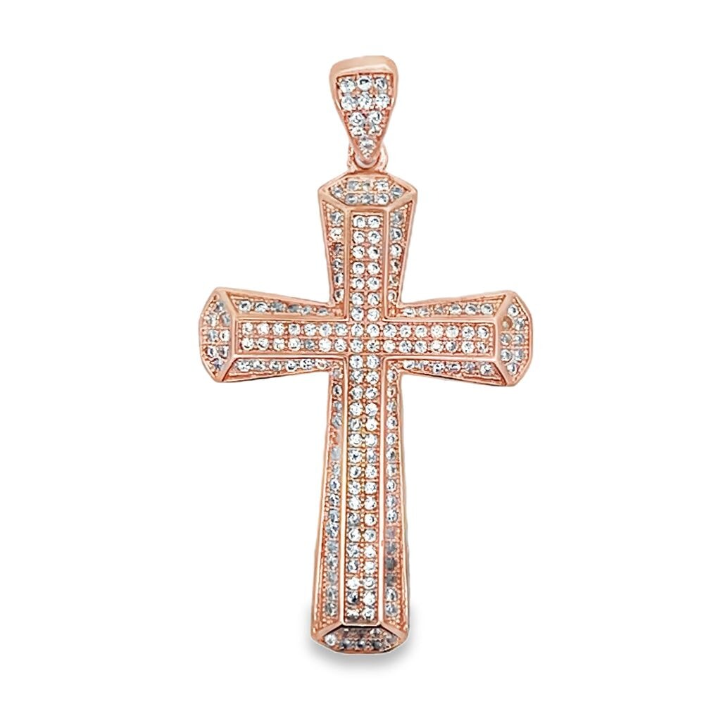 Fancy Cross Rose Gold CZ Iced Out Pendant HipHopBling