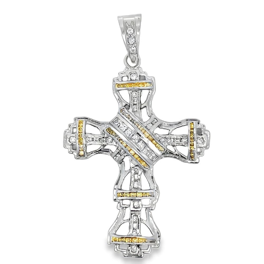 Fancy Ribbon Cross CZ Iced Out Pendant HipHopBling