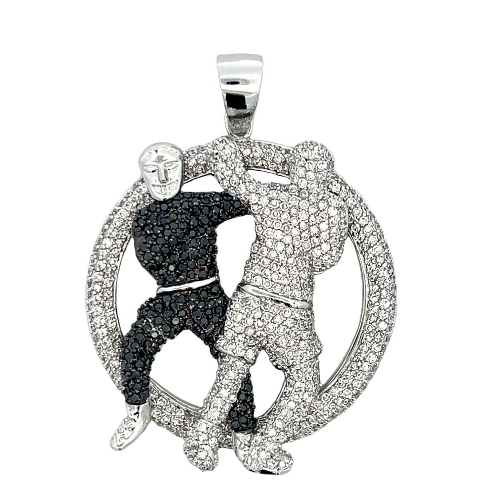 Fighters Black & White CZ Iced Out Pendant HipHopBling