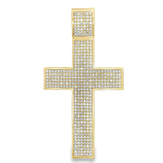 Gold 6 Row Cross CZ Iced Out Pendant HipHopBling