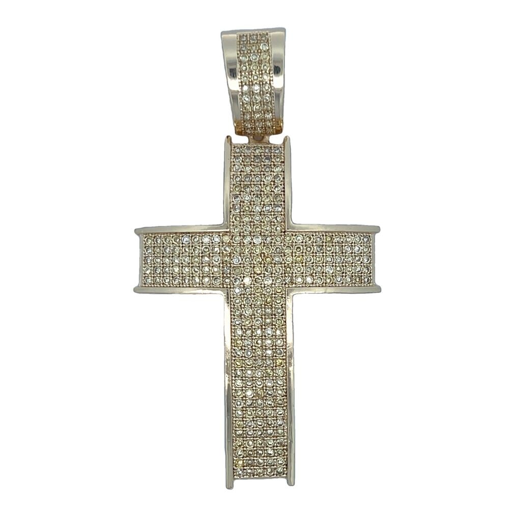 Gold Canary Yellow CZ Cross Iced Out Pendant HipHopBling