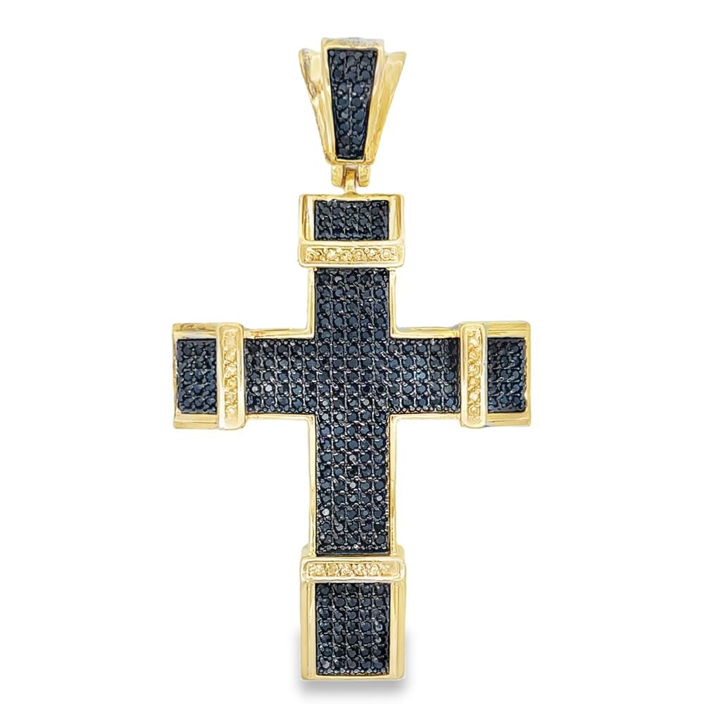 Gold Chunky Black & Yellow CZ Cross Iced Out Pendant HipHopBling