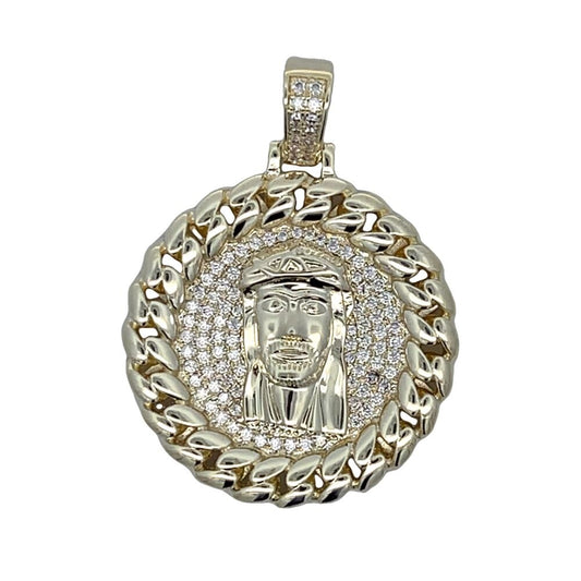 Gold Cuban Jesus Medallion CZ Iced Out Pendant HipHopBling