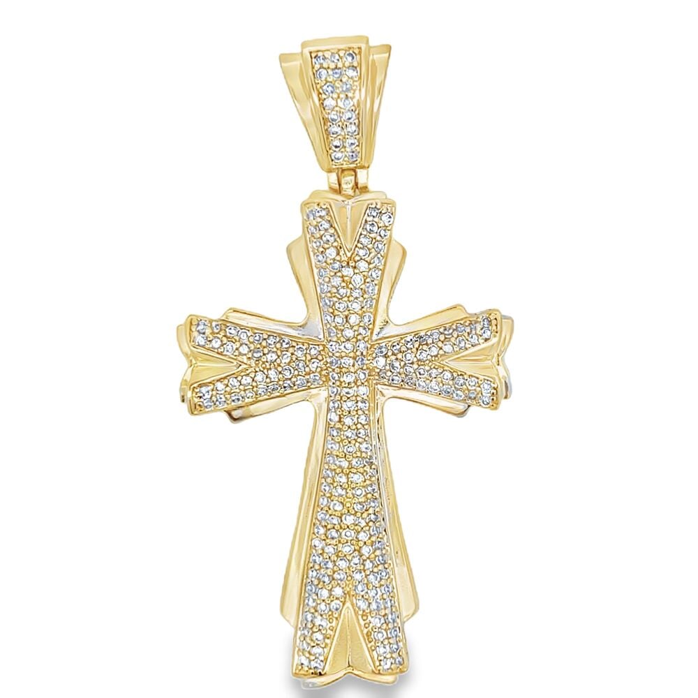 Gold Elegant Cross CZ Iced Out Pendant HipHopBling