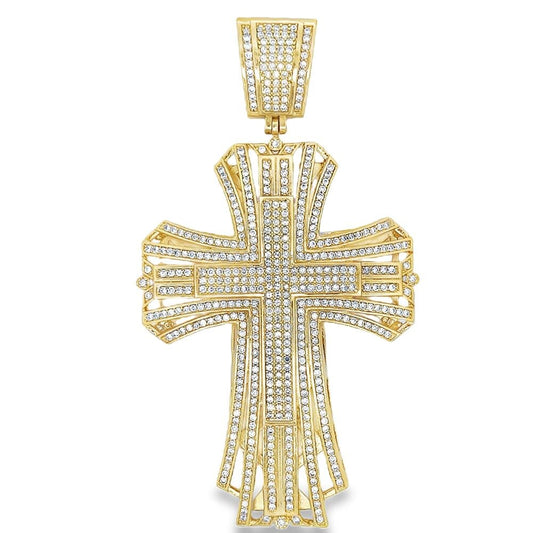 Gold Mega Size CZ Cross Iced Out Pendant HipHopBling