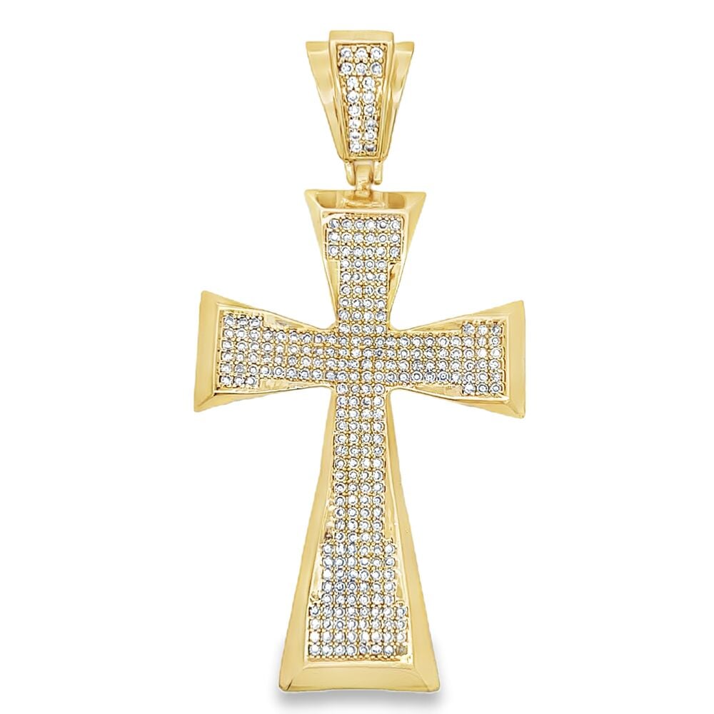 Gold Pointed Tapered Cross CZ Iced Out Pendant HipHopBling