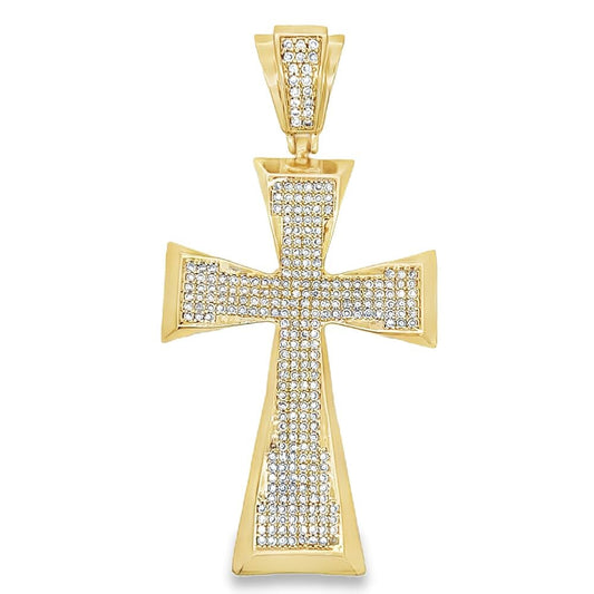 Gold Pointed Tapered Cross CZ Iced Out Pendant HipHopBling