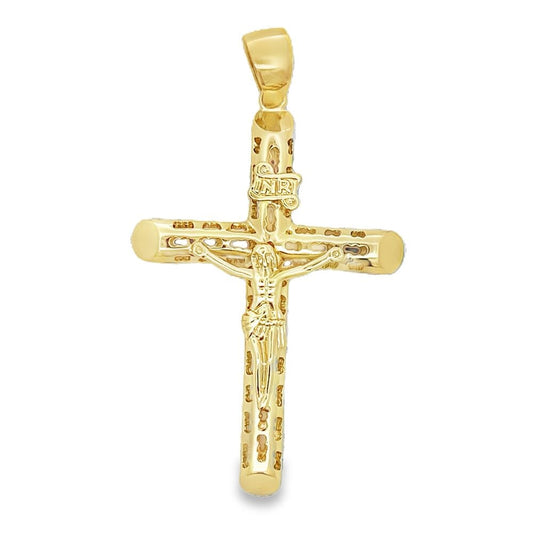 INRI Jesus Detailed Cross Crucifix Gold Pendant HipHopBling