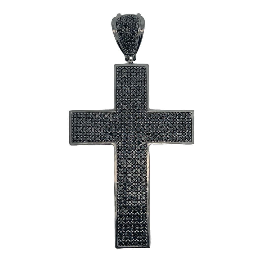 Large All Black CZ Cross Iced Out Pendant HipHopBling