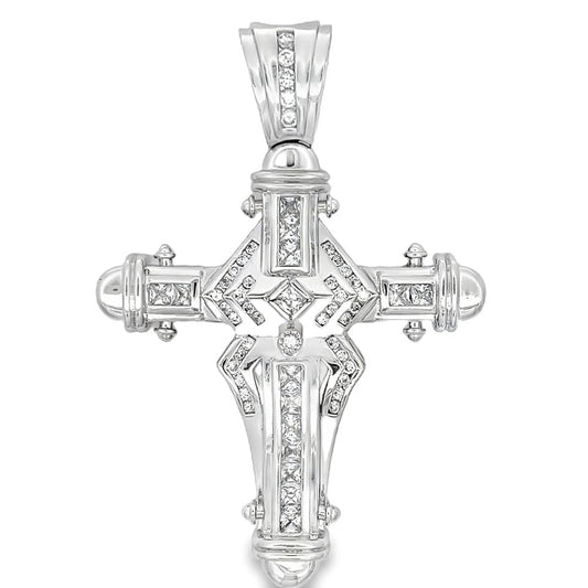 Ornate Princess Cut CZ Iced Out Cross Pendant HipHopBling