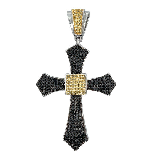 Pointy Cross Black & Yellow CZ Iced Out Pendant HipHopBling