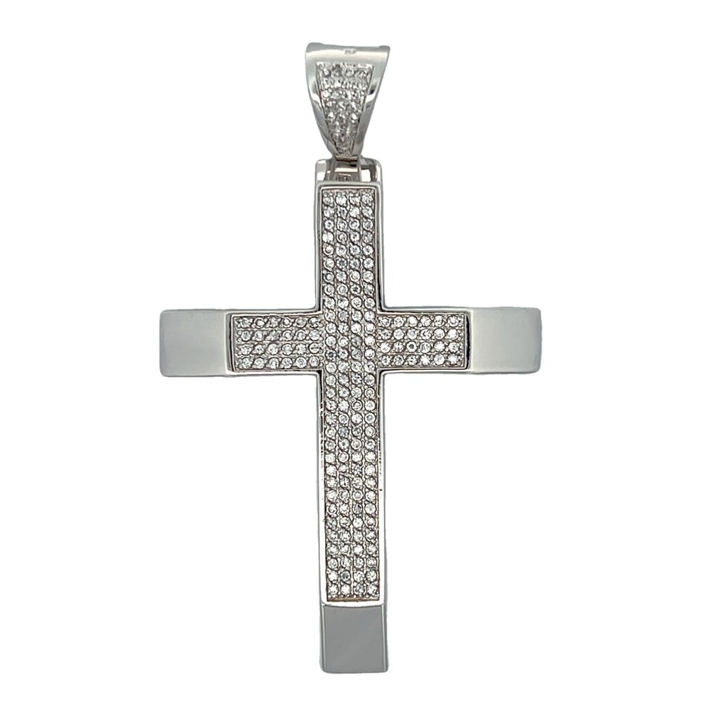 Polished 4 Row Cross CZ Iced Out Pendant HipHopBling