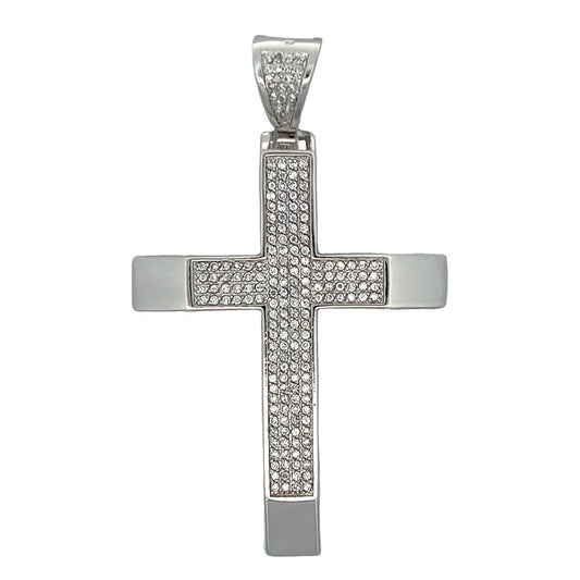 Polished 4 Row Cross CZ Iced Out Pendant HipHopBling