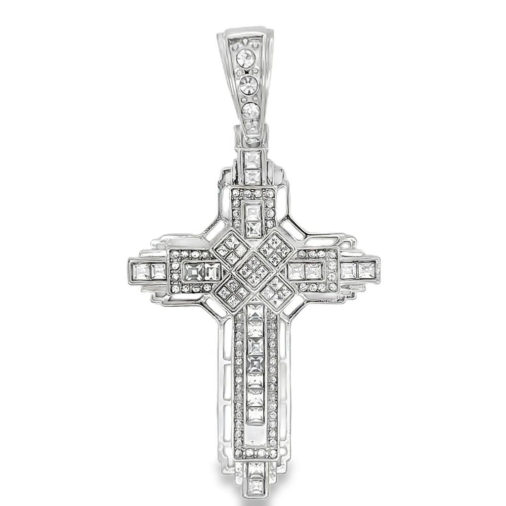 Princess Cut X Cross CZ Iced Out Pendant HipHopBling