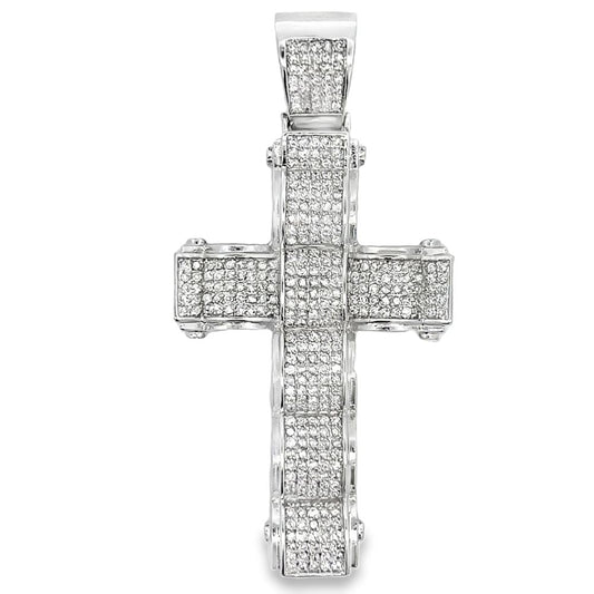 Ribbed Cross CZ Iced Out Pendant HipHopBling