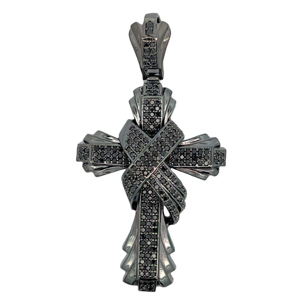 Ribbon X Cross Black on Black CZ Iced Out Pendant HipHopBling