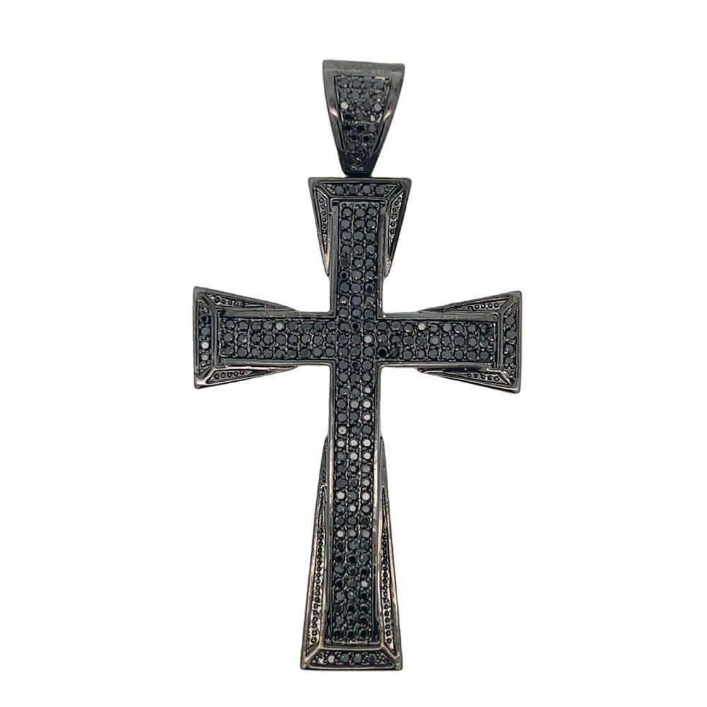 Sharp Taper Cross Black CZ Iced Out Pendant HipHopBling