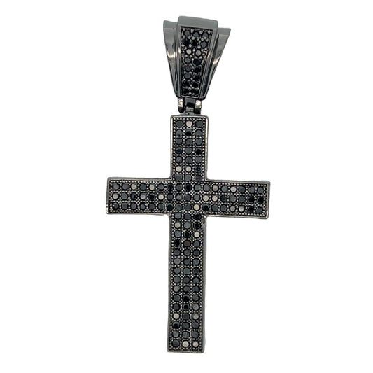 Small Triple Row Black Cross CZ Iced Out Pendant HipHopBling