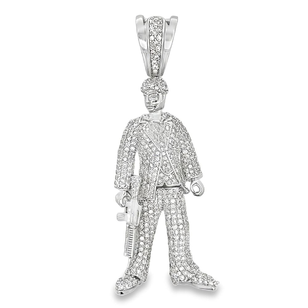 Suit Guy with Gun CZ Iced Out Pendant HipHopBling