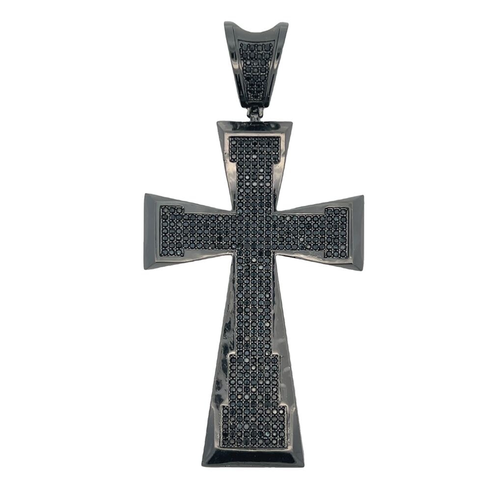 Tapered All Black CZ Cross Iced Out Pendant HipHopBling