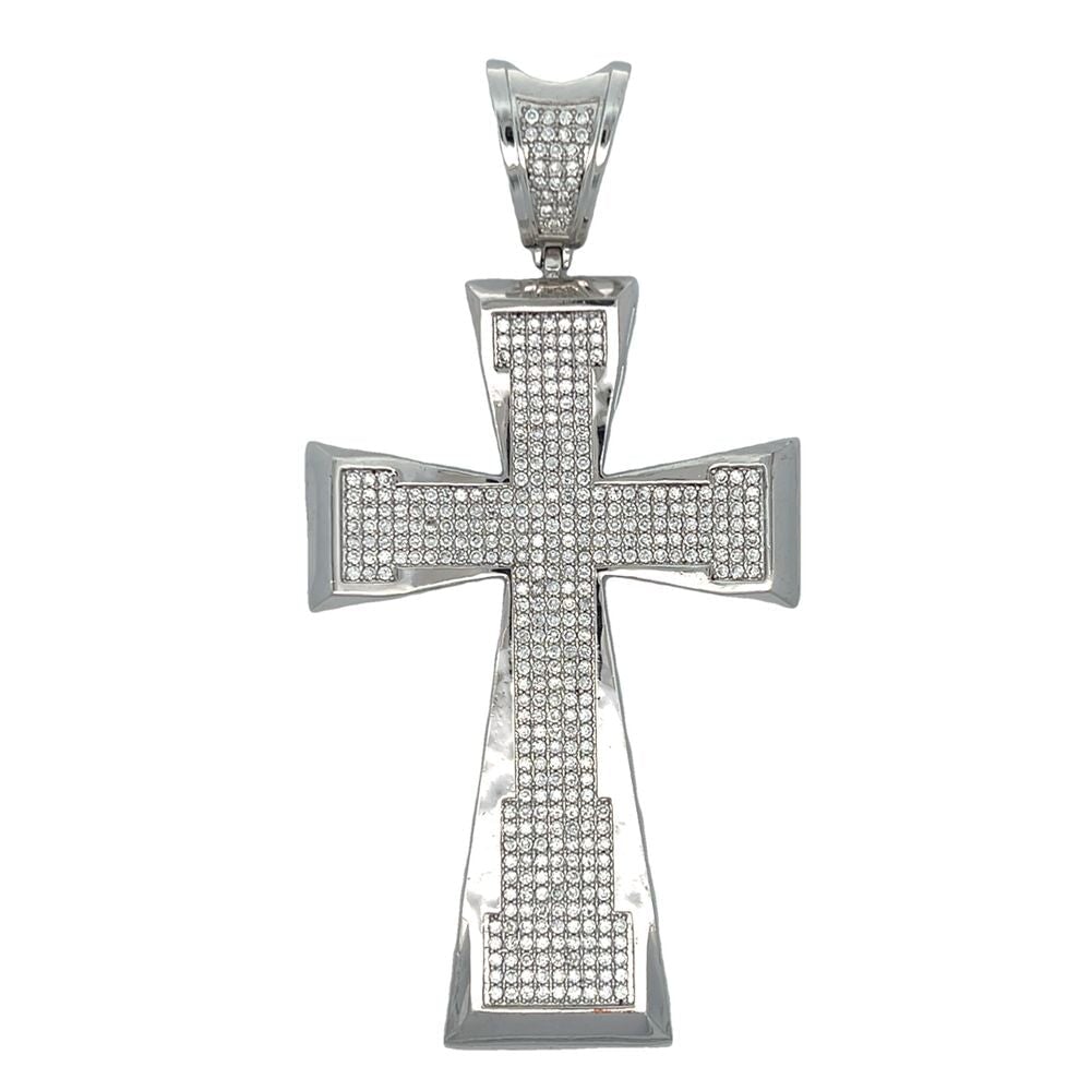 Tapered All White CZ Cross Iced Out Pendant HipHopBling