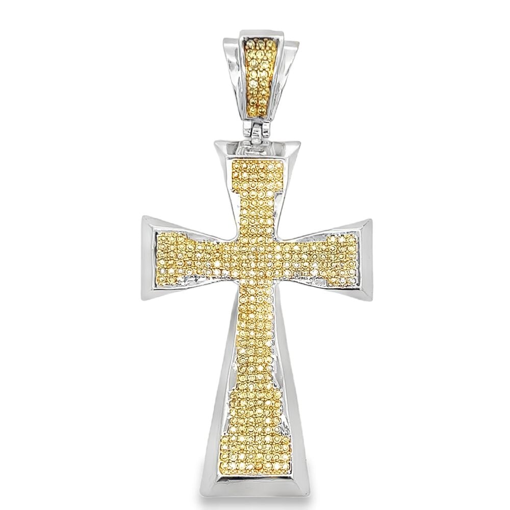 Tapered Cross Canary Yellow CZ Iced Out Pendant HipHopBling