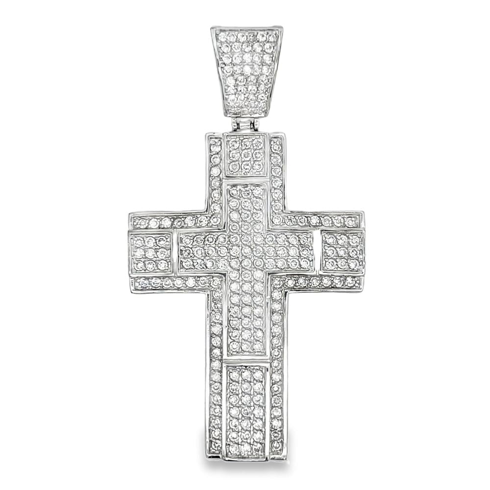 Thick Double Cross CZ Iced Out Pendant HipHopBling