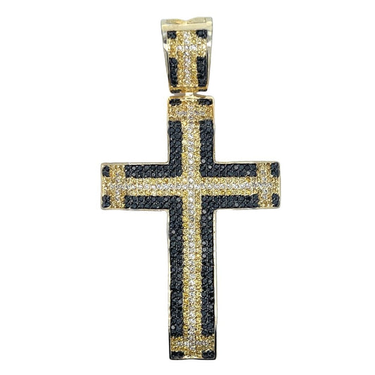 Unique White Black & Yellow CZ Cross Iced Out Pendant HipHopBling