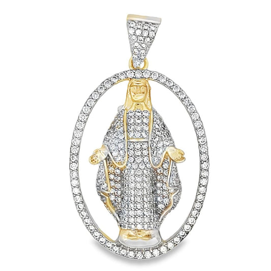 Virgin Mother Mary Gold CZ Iced Out Pendant HipHopBling