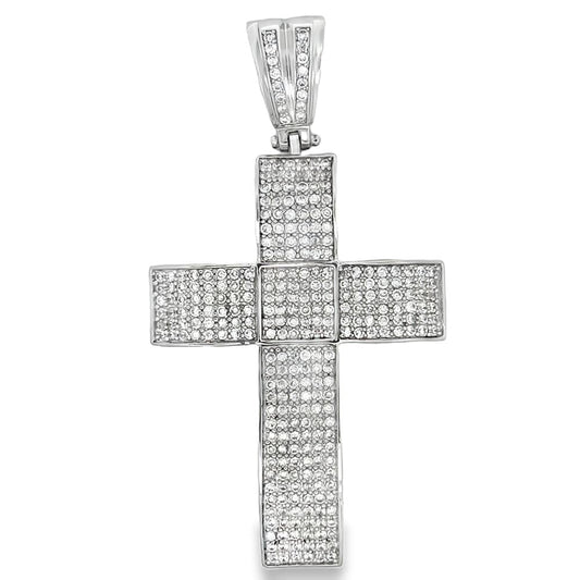 Wavy Box Cross CZ Iced Out Pendant HipHopBling