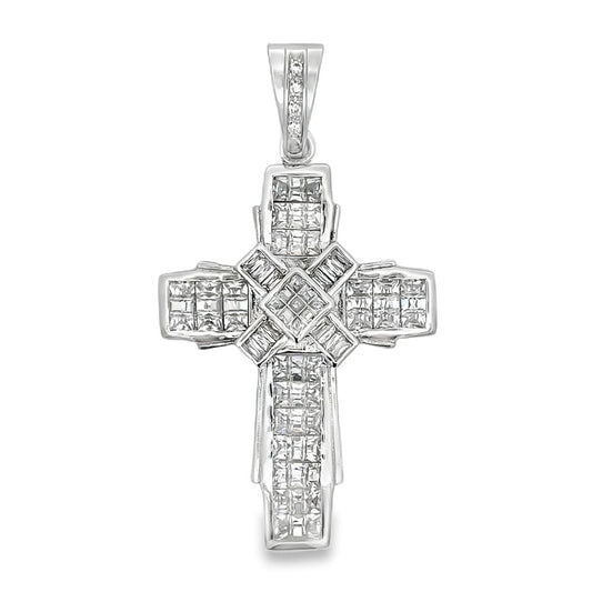 X Princess Cut Cross CZ Iced Out Pendant HipHopBling