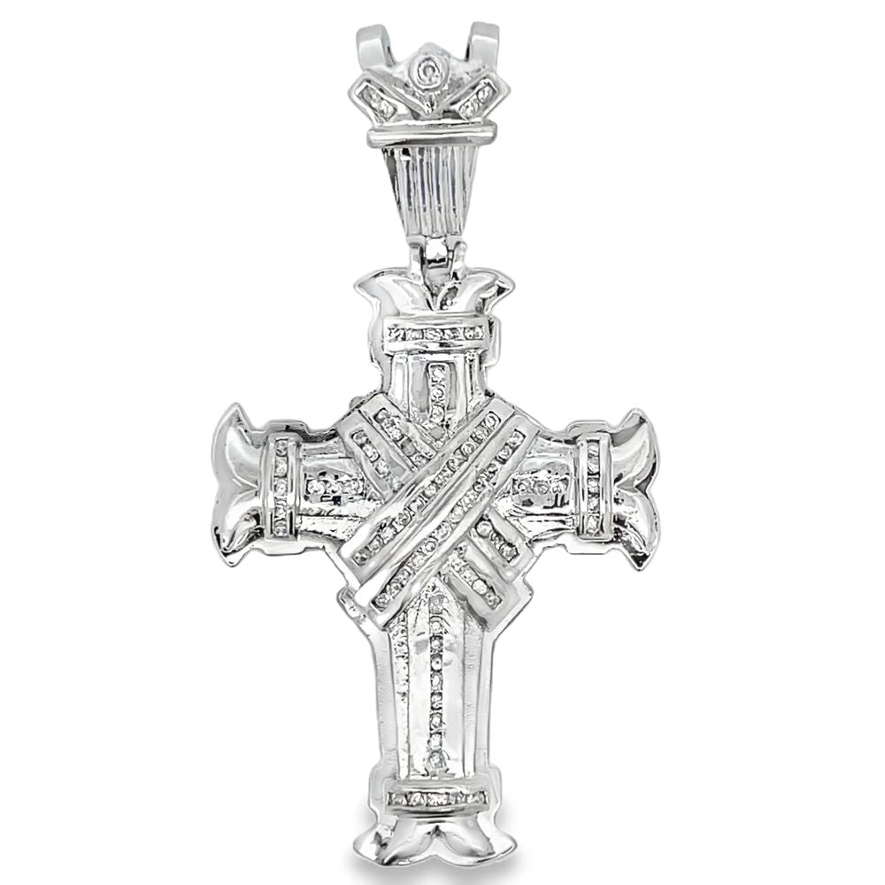 X Ribbon Cross CZ Iced Out Pendant HipHopBling