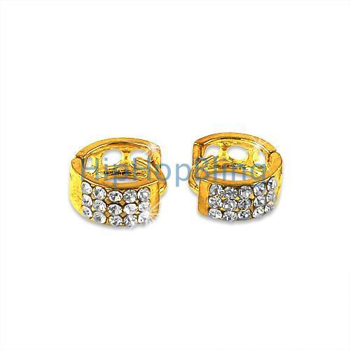 Small 3 Row Gold Huggie Bling Bling Earrings