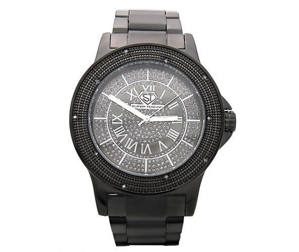 All Black Metal Super Techno Real Diamond Watch