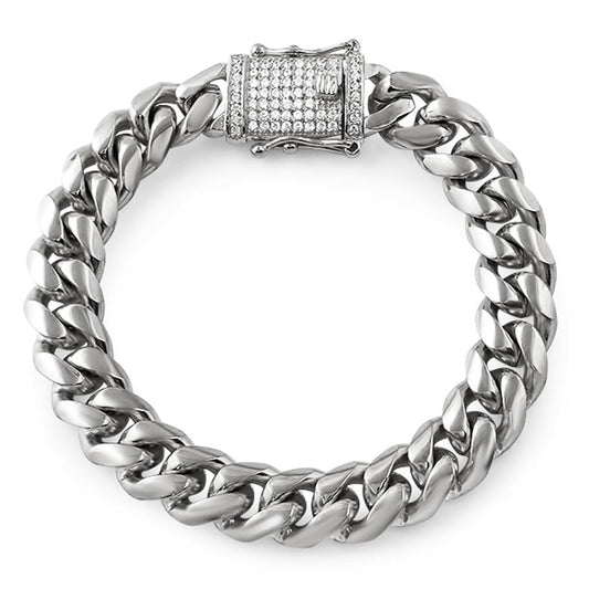 CZ Diamond Lock 12MM Cuban Bracelet Stainless Steel