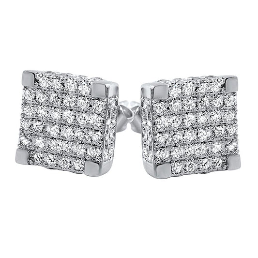 Large 3D Cube CZ Micro Pave Iced Out Earrings