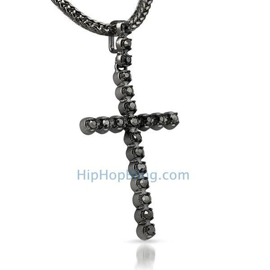 1 Row Hematite Black Bling Bling Cross