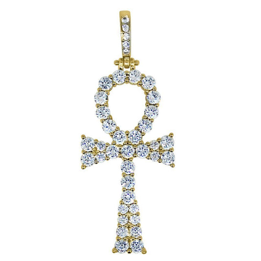 .925 Silver Hot Ankh CZ Bling Bling Gold Cross