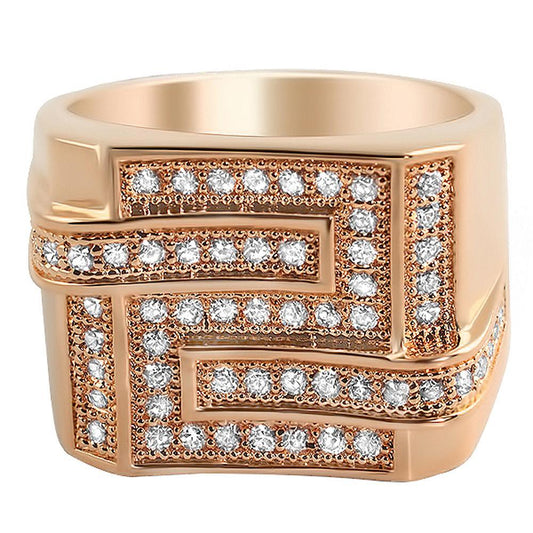 Ice Maze Rose Gold CZ Mens Bling Bling Ring