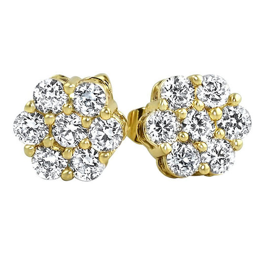 Big Gold CZ Cluster Bling Bling Earrings