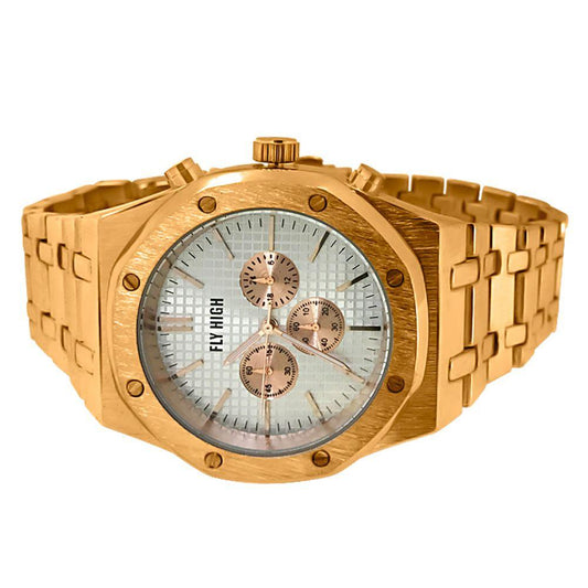 Rose Gold Brushed Chrono Octagon Bezel Watch